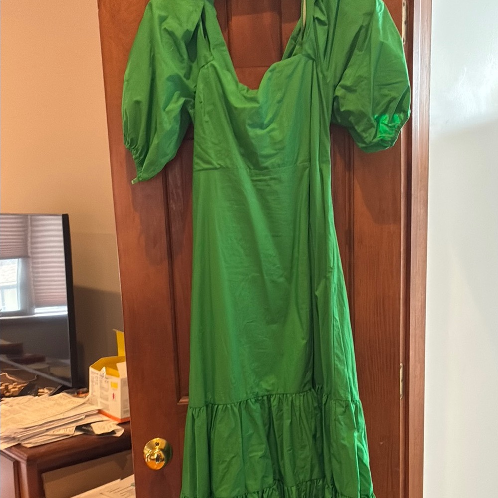 NWT Tanya Taylor Cynthia dress - open back detail - ruffle hem cotton 12 green